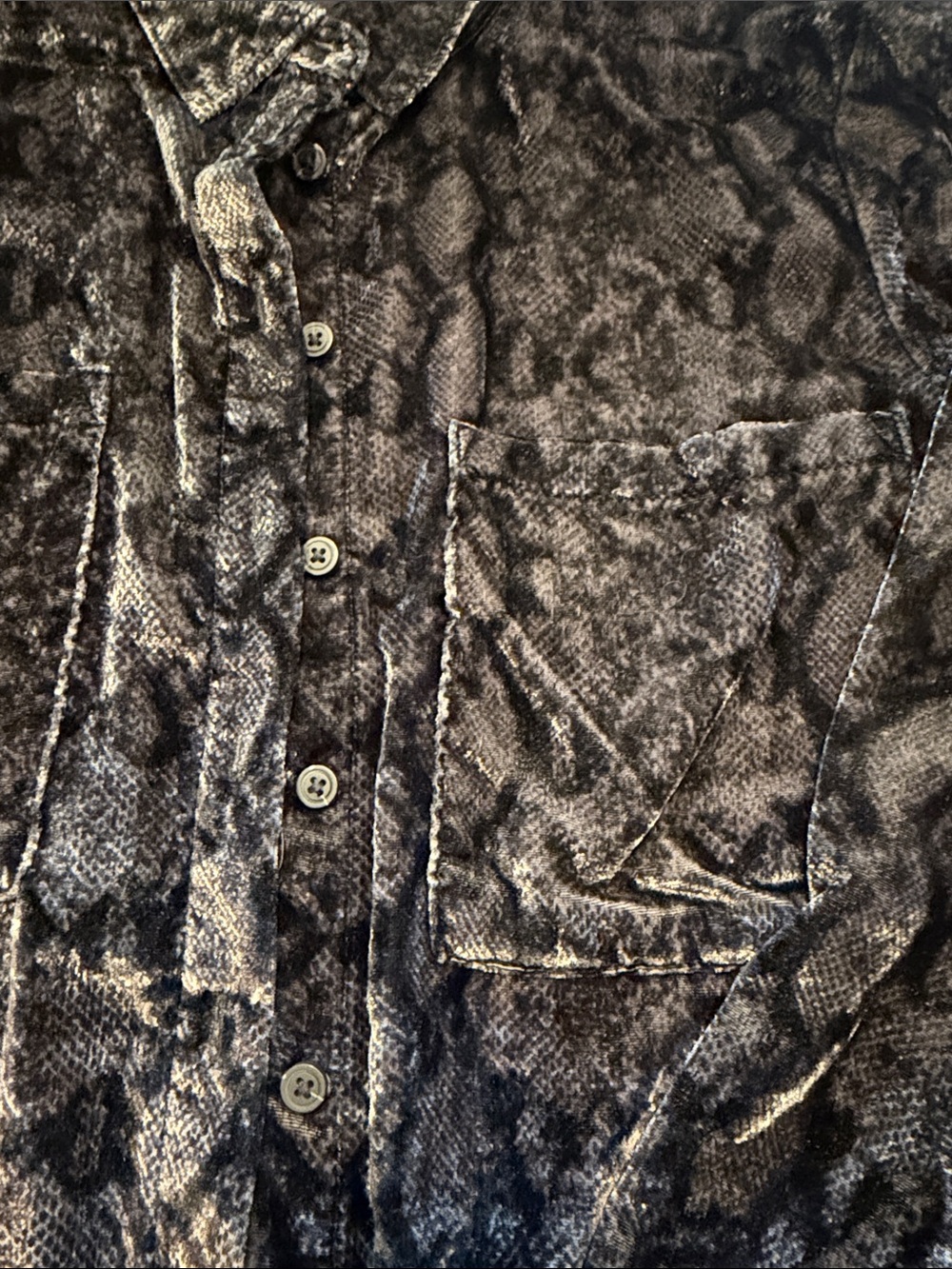 Pilcro Black Snake-Print Velvet-Feel Button-Down Shirt - Picture 3 of 4
